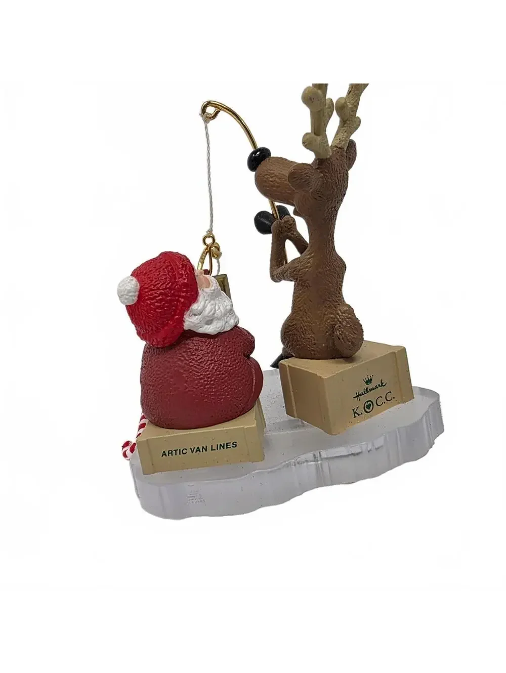 1995 Hallmark Fishing for Fun Santa Reindeer Clip-On Ornament With Box